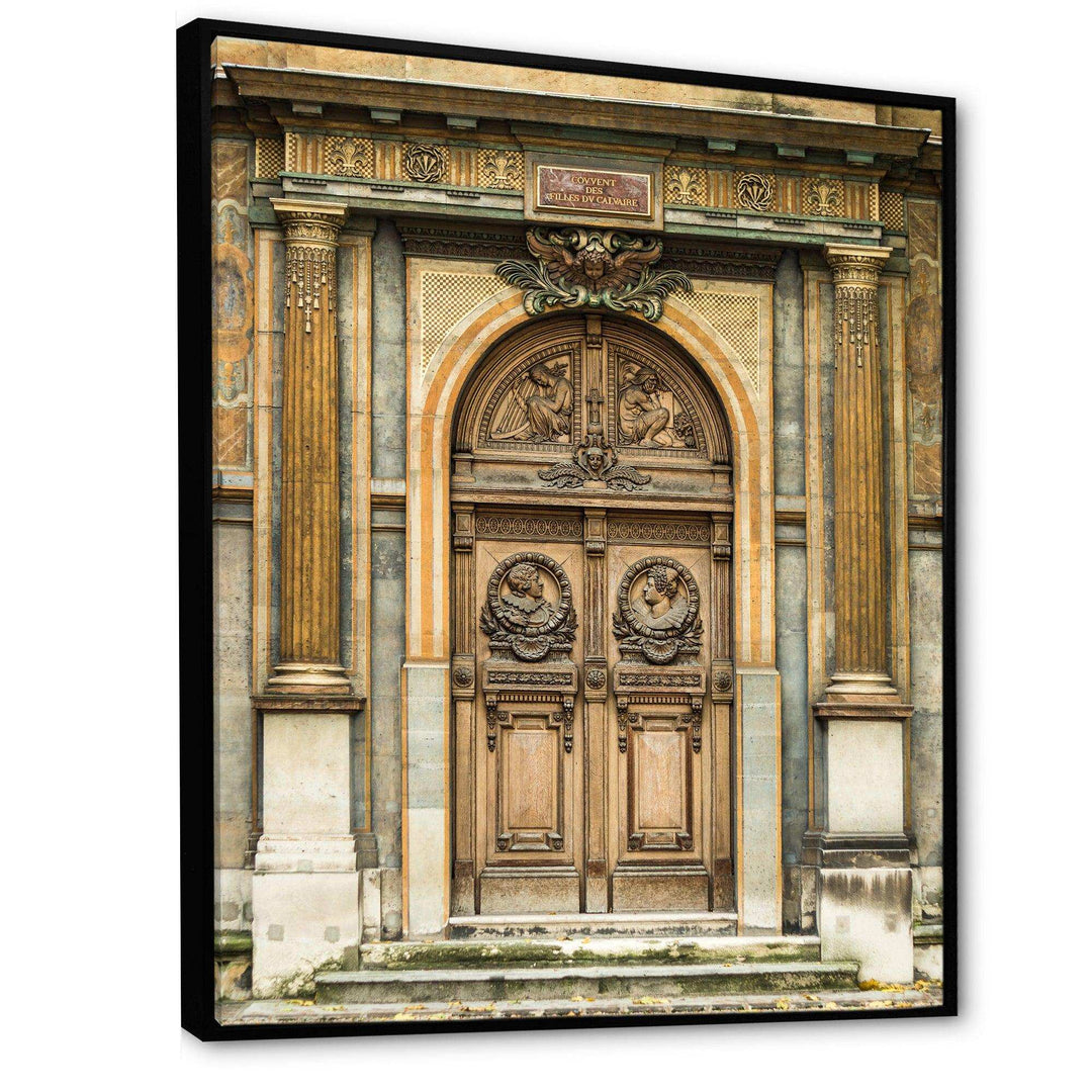 Old Wooden Door With Carvings in Paris, France - Traditional Wall Art Prints