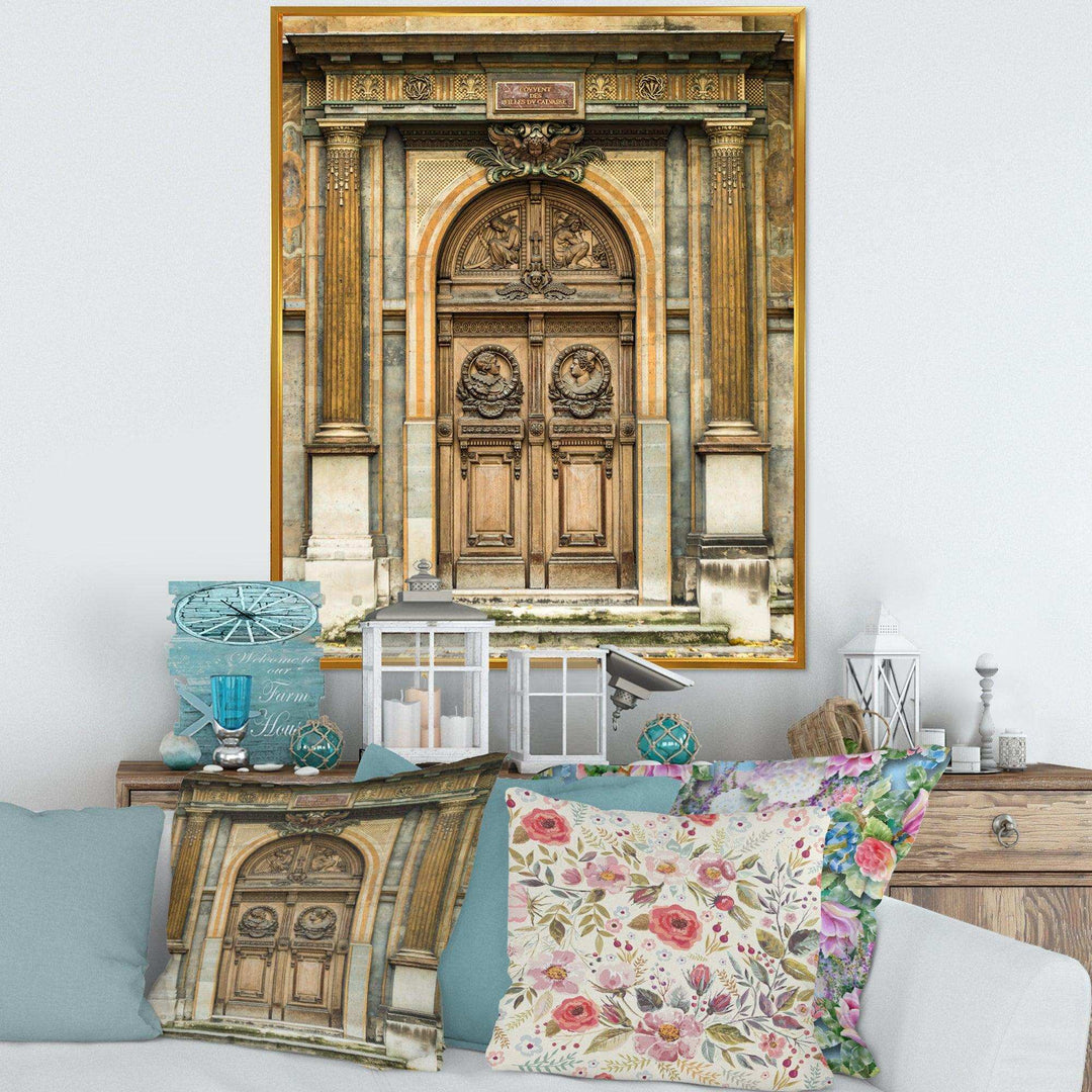 Old Wooden Door With Carvings in Paris, France - Traditional Wall Art Prints