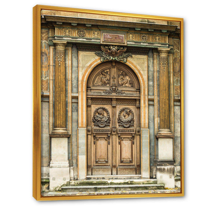 Old Wooden Door With Carvings in Paris, France - Traditional Wall Art Prints