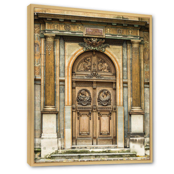 Old Wooden Door With Carvings in Paris, France - Traditional Wall Art Prints