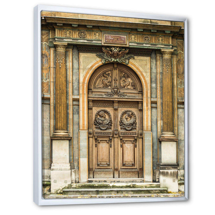 Old Wooden Door With Carvings in Paris, France - Traditional Wall Art Prints