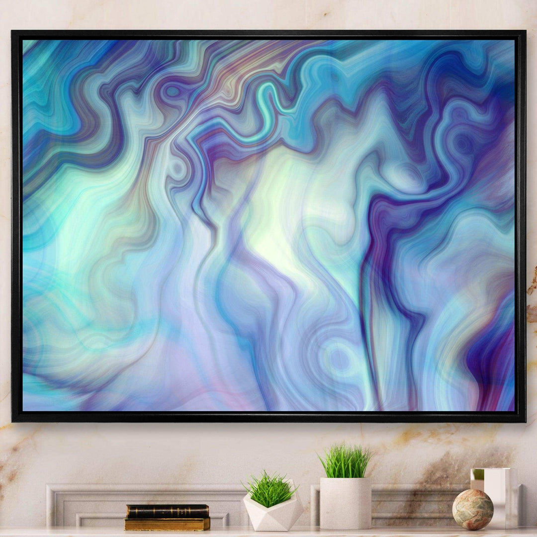 Marbled Colours in Shades of Turquoise and Purple - Modern Canvas Wall Art