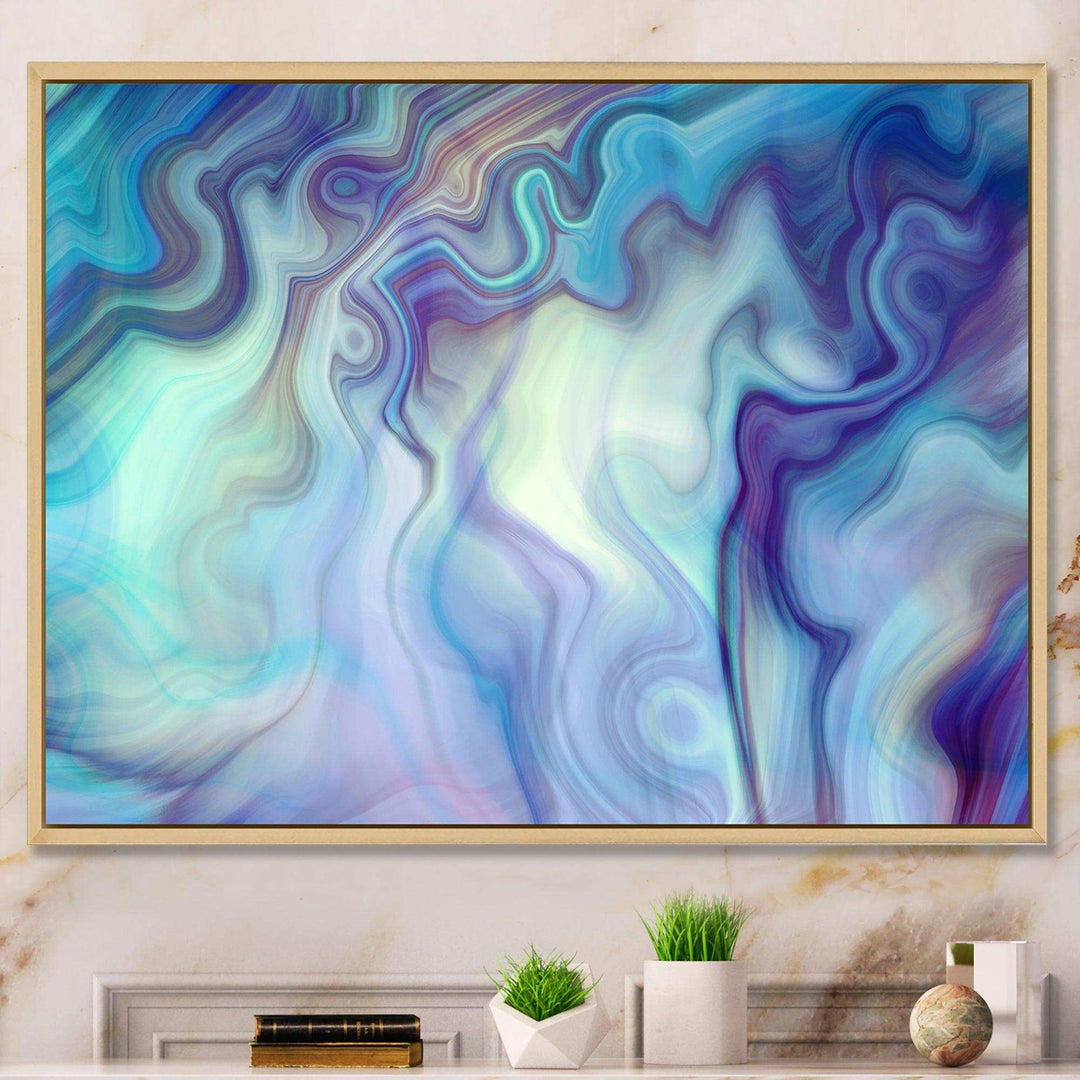 Marbled Colours in Shades of Turquoise and Purple - Modern Canvas Wall Art