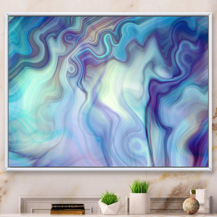 Marbled Colours in Shades of Turquoise and Purple - Modern Canvas Wall Art