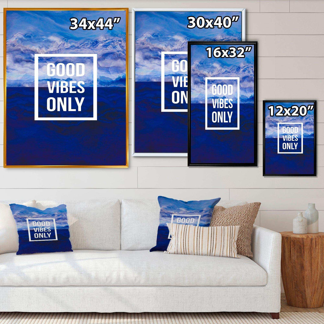 Good Vibes Only on Blue Abstract Background - Traditional Wall Art Prints