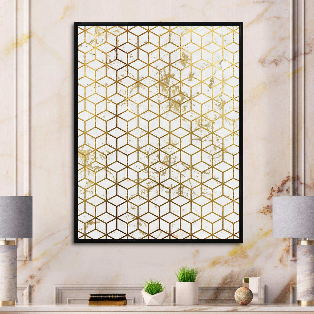Yello and Golden Geometric Cubes - Modern Wall Art Prints