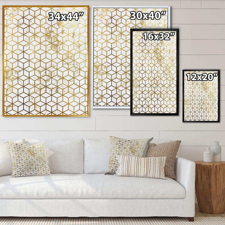 Yello and Golden Geometric Cubes - Modern Wall Art Prints