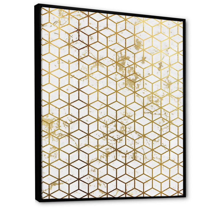 Yello and Golden Geometric Cubes - Modern Wall Art Prints