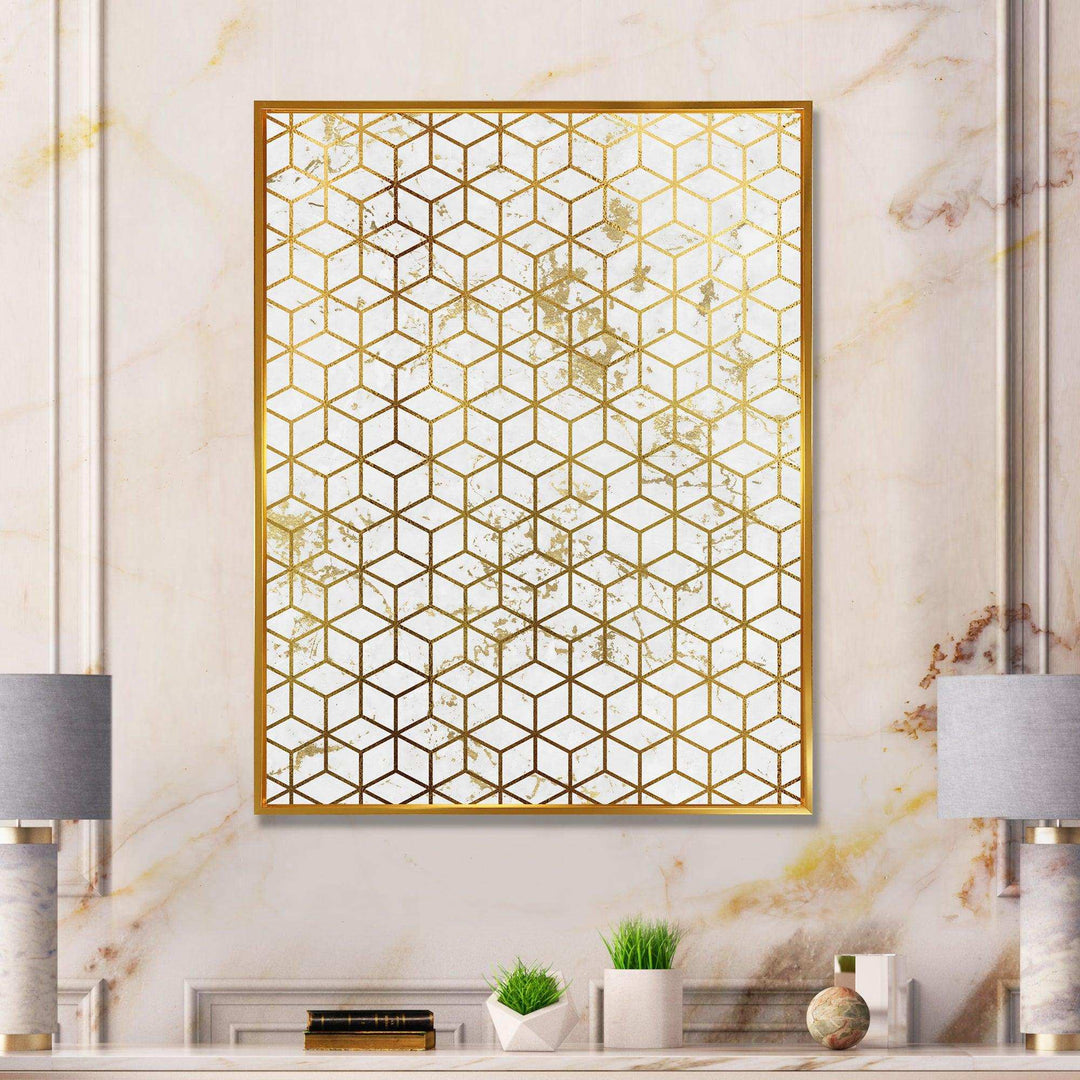 Yello and Golden Geometric Cubes - Modern Wall Art Prints
