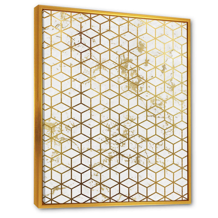 Yello and Golden Geometric Cubes - Modern Wall Art Prints