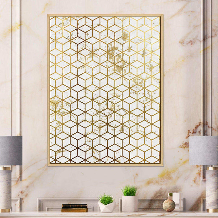 Yello and Golden Geometric Cubes - Modern Wall Art Prints