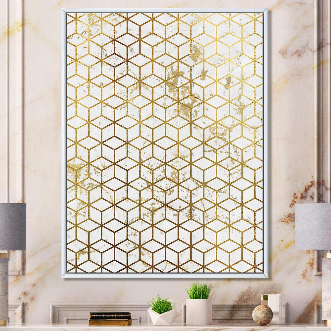 Yello and Golden Geometric Cubes - Modern Wall Art Prints