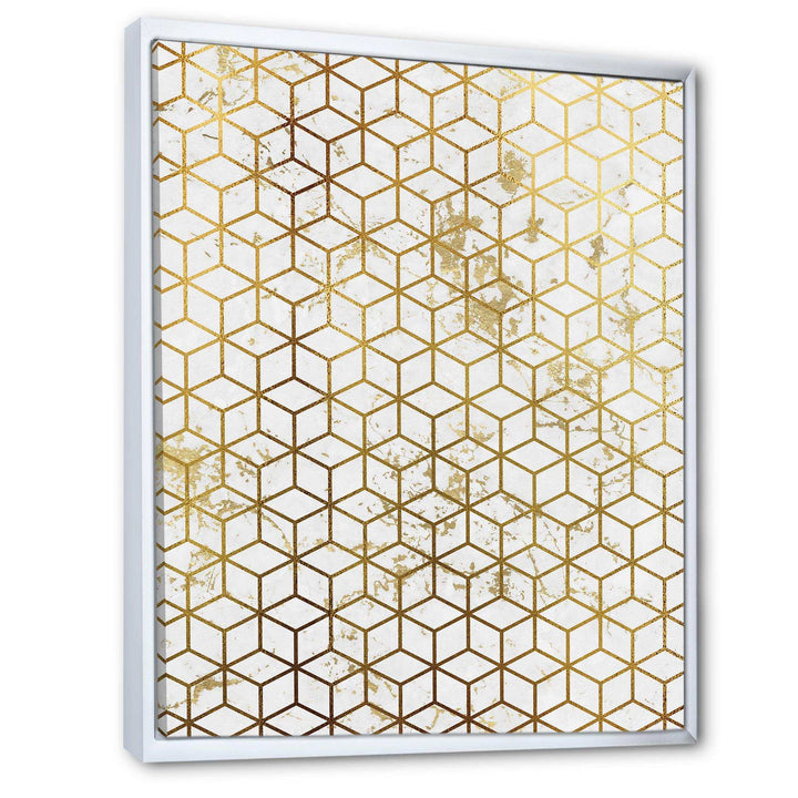 Yello and Golden Geometric Cubes - Modern Wall Art Prints