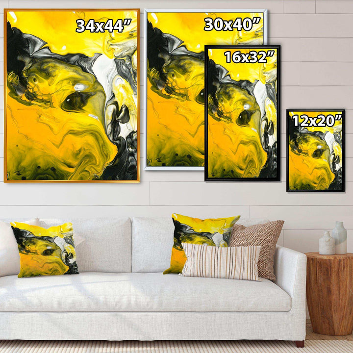 Yellow, White and Black Marbled Acrylic - Modern Canvas Wall Art