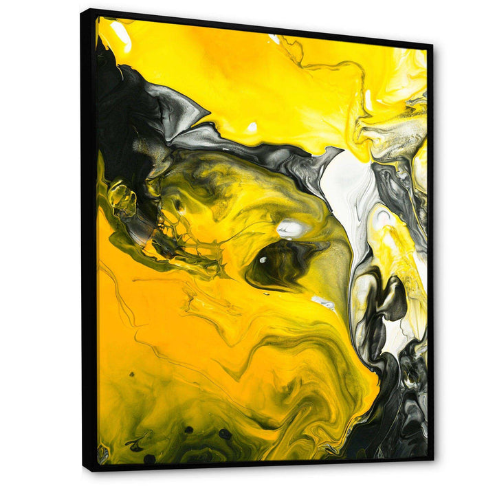 Yellow, White and Black Marbled Acrylic - Modern Canvas Wall Art
