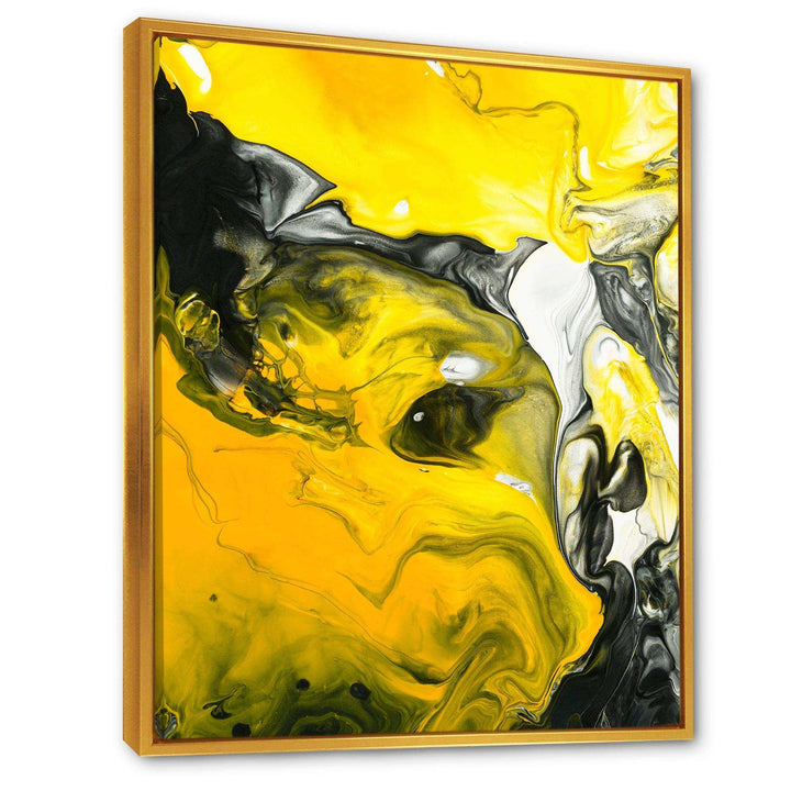Yellow, White and Black Marbled Acrylic - Modern Canvas Wall Art