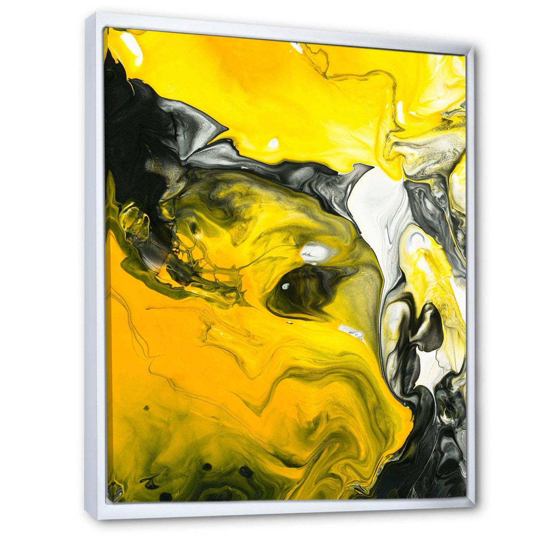 Yellow, White and Black Marbled Acrylic - Modern Canvas Wall Art