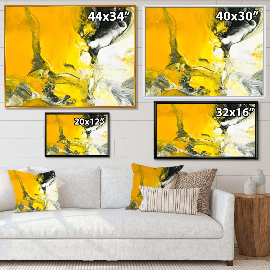 White and Yellow Marbled Acrylic with a cloud of Black - Modern Bedroom Wall Art