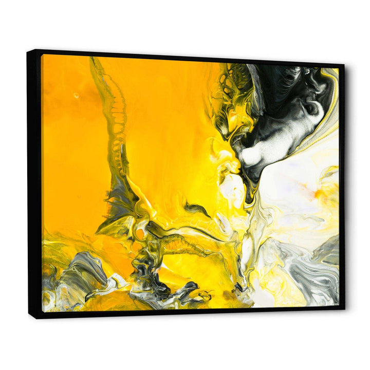 White and Yellow Marbled Acrylic with a cloud of Black - Modern Bedroom Wall Art