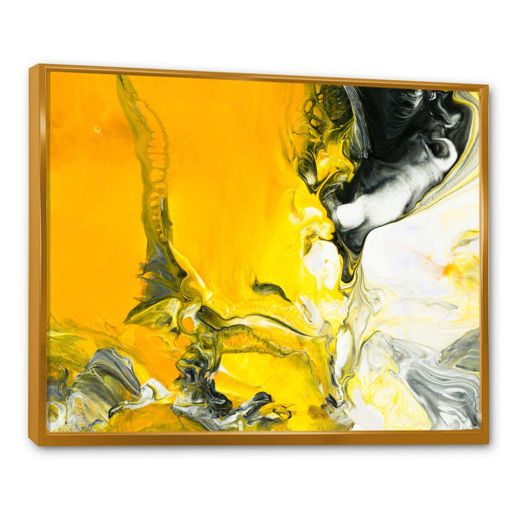 White and Yellow Marbled Acrylic with a cloud of Black - Modern Bedroom Wall Art
