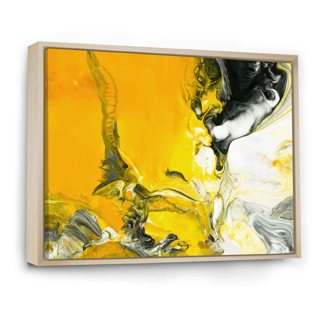 White and Yellow Marbled Acrylic with a cloud of Black - Modern Bedroom Wall Art