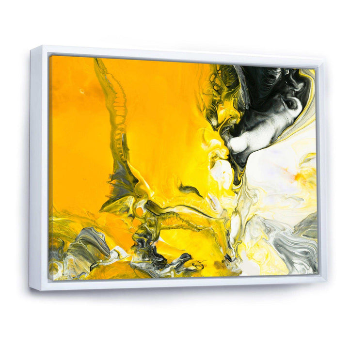 White and Yellow Marbled Acrylic with a cloud of Black - Modern Bedroom Wall Art
