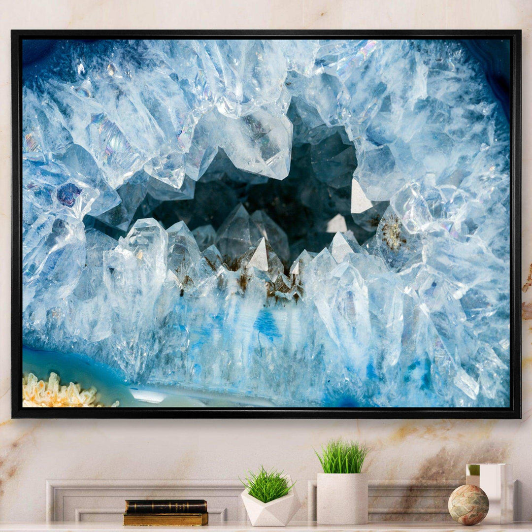 Geode Interior with Light Blue crystals - Mid-Century Modern Bedroom Wall Art