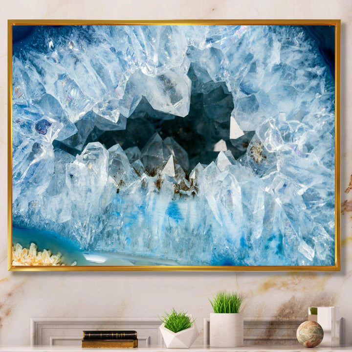 Geode Interior with Light Blue crystals - Mid-Century Modern Bedroom Wall Art