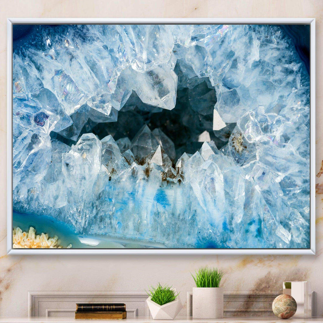 Geode Interior with Light Blue crystals - Mid-Century Modern Bedroom Wall Art