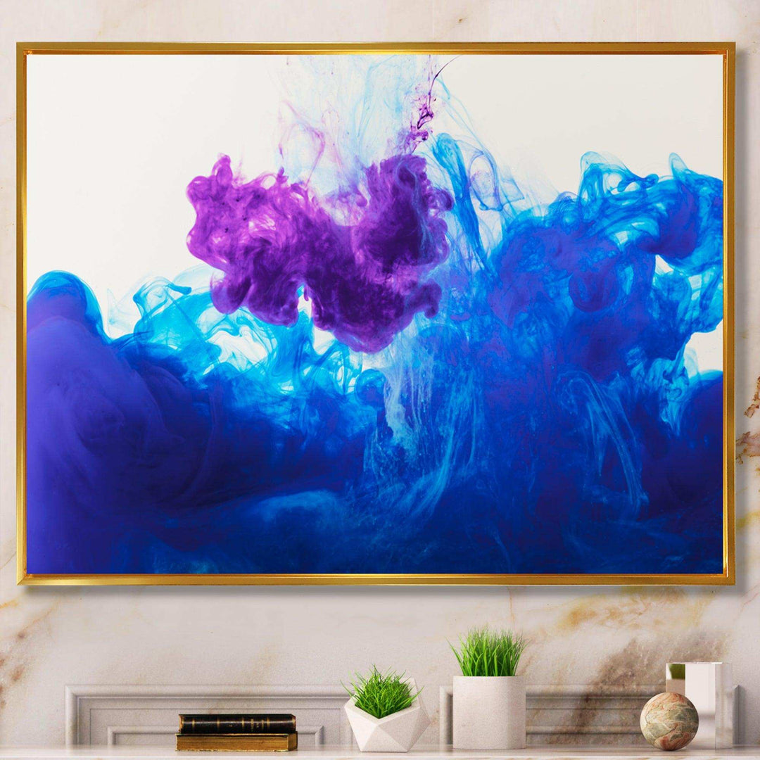 Blue and Purple Ink Composition - Mid-Century Modern Living Room Wall Decor