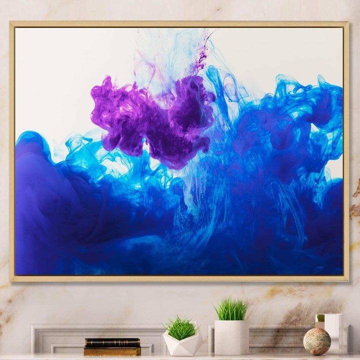 Blue and Purple Ink Composition - Mid-Century Modern Living Room Wall Decor