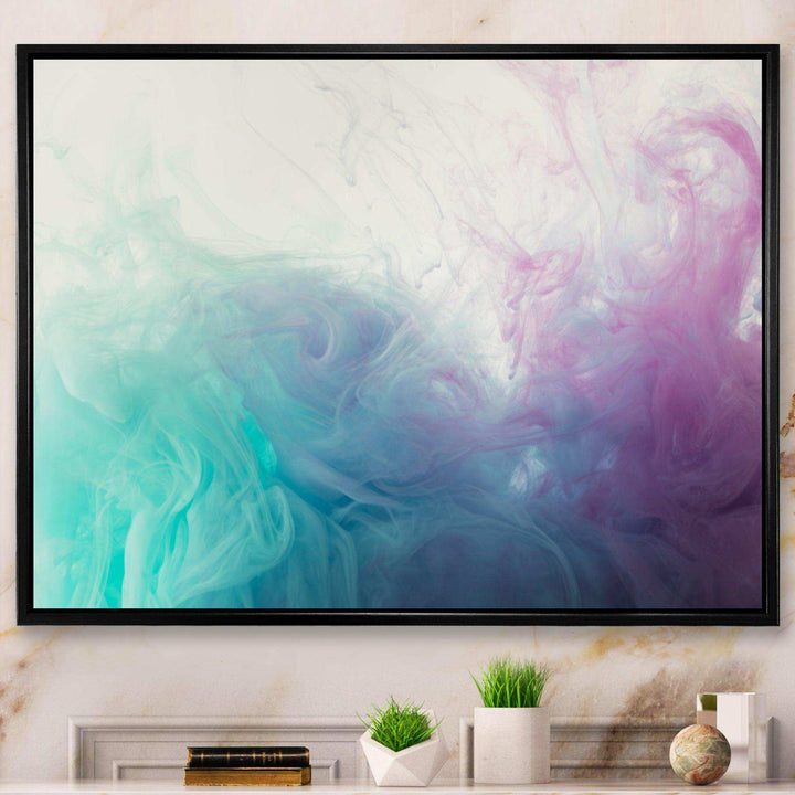 Cyan, Blue and Pink water in Ink Composition - Mid-Century Modern Canvas Wall Art