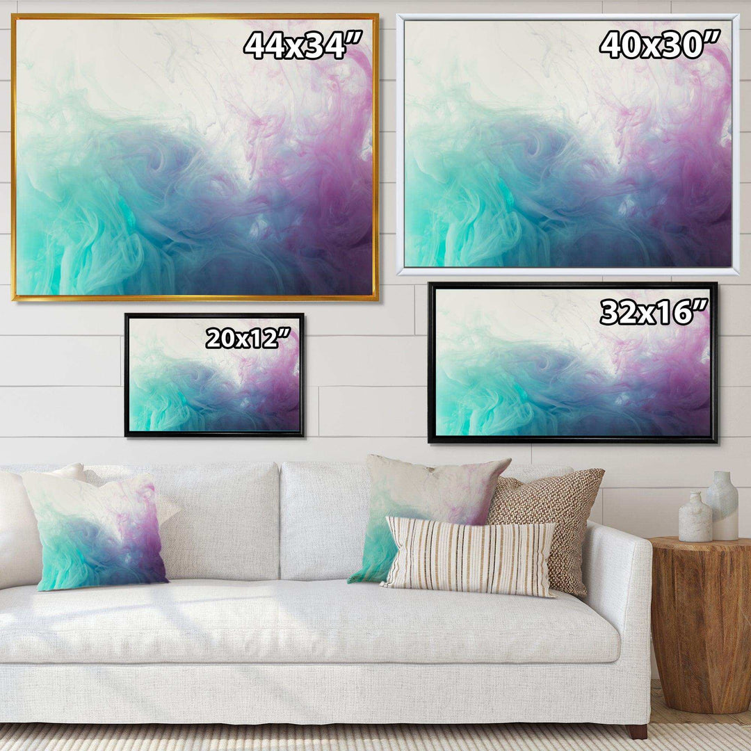 Cyan, Blue and Pink water in Ink Composition - Mid-Century Modern Canvas Wall Art