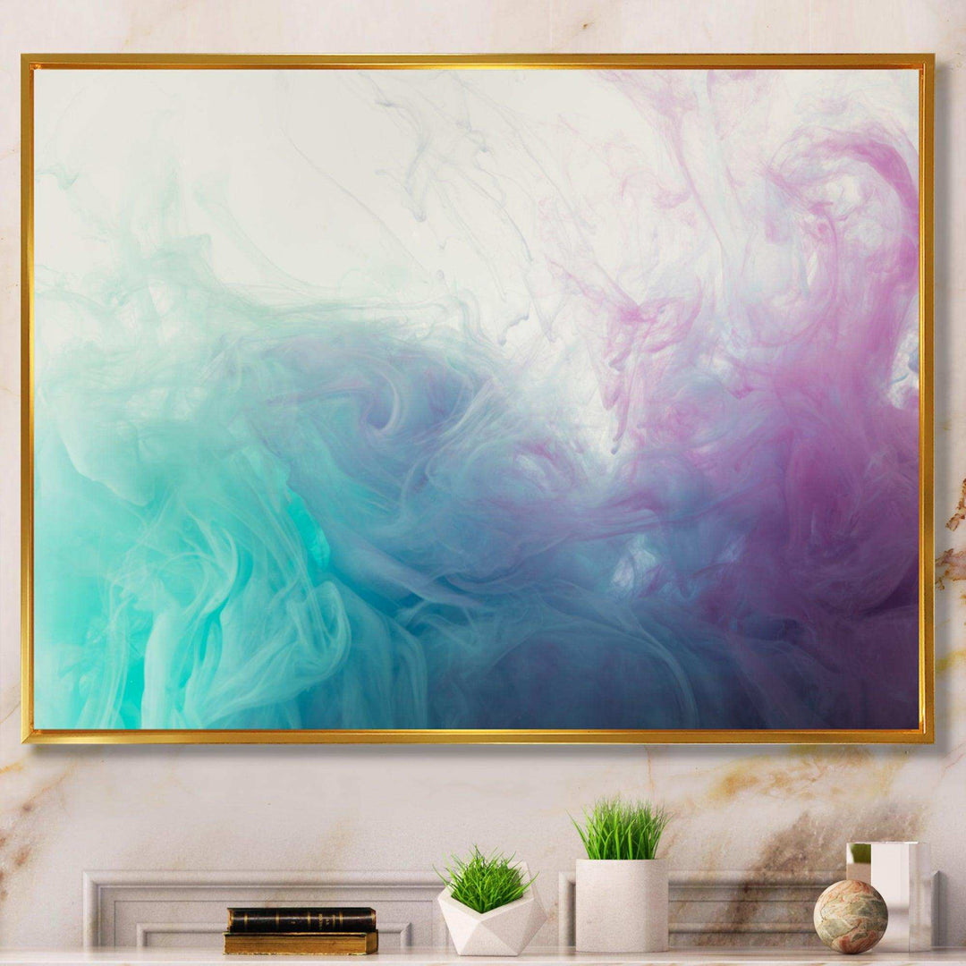 Cyan, Blue and Pink water in Ink Composition - Mid-Century Modern Canvas Wall Art