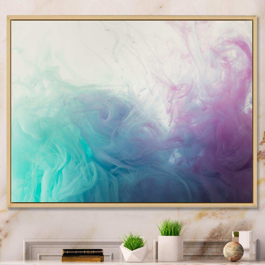 Cyan, Blue and Pink water in Ink Composition - Mid-Century Modern Canvas Wall Art