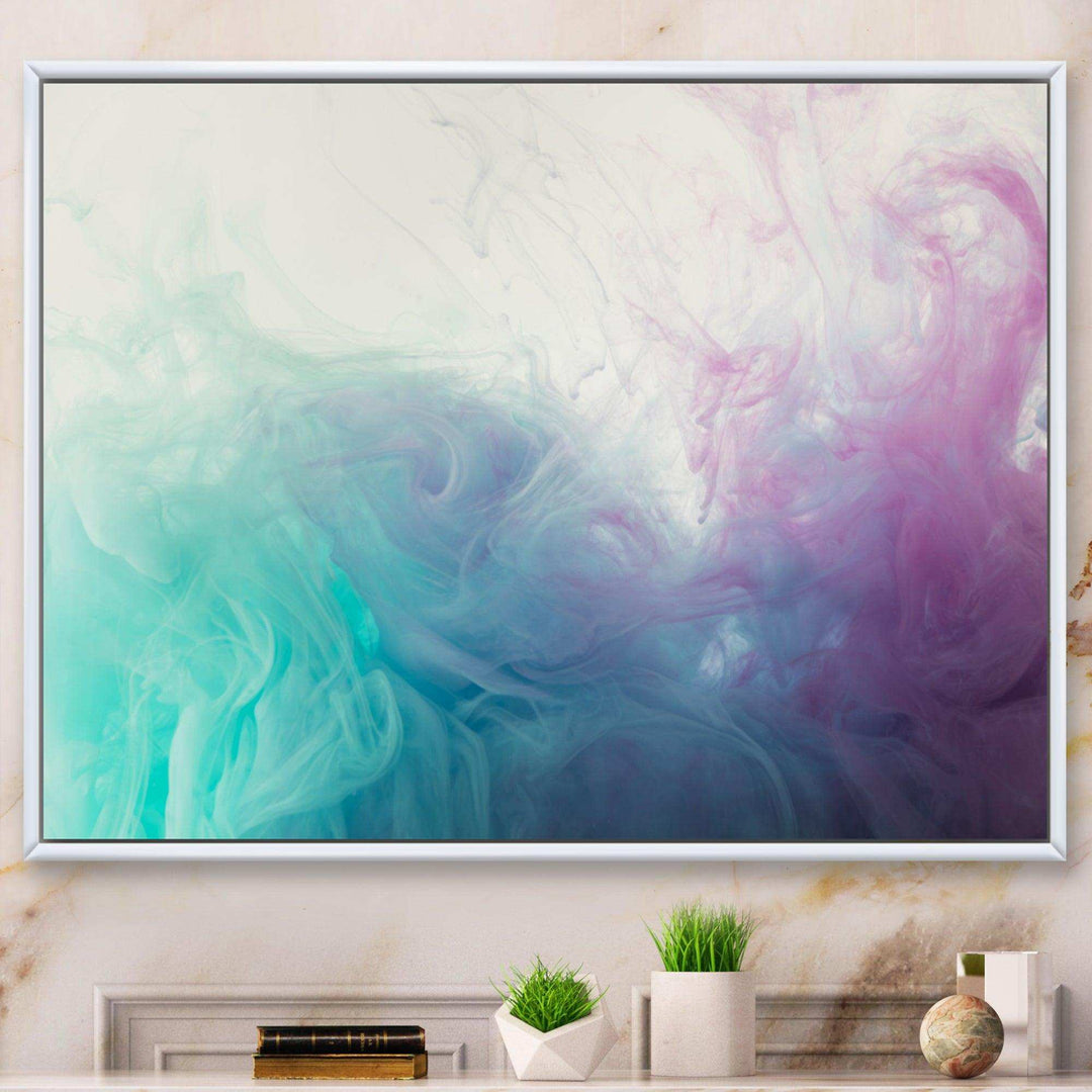 Cyan, Blue and Pink water in Ink Composition - Mid-Century Modern Canvas Wall Art