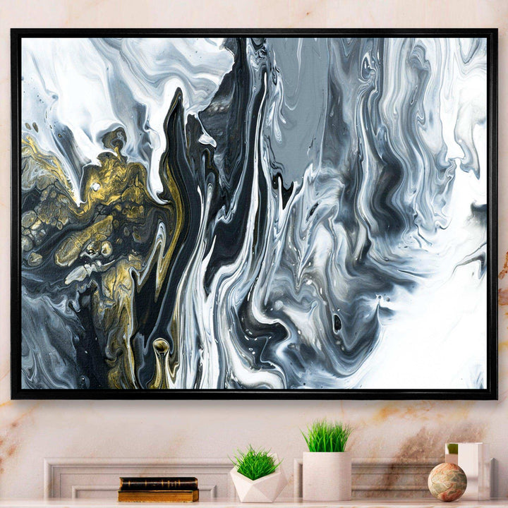 White, grey and White Hand Painted Marble Acrylic - Mid-Century Modern Bedroom Wall Art