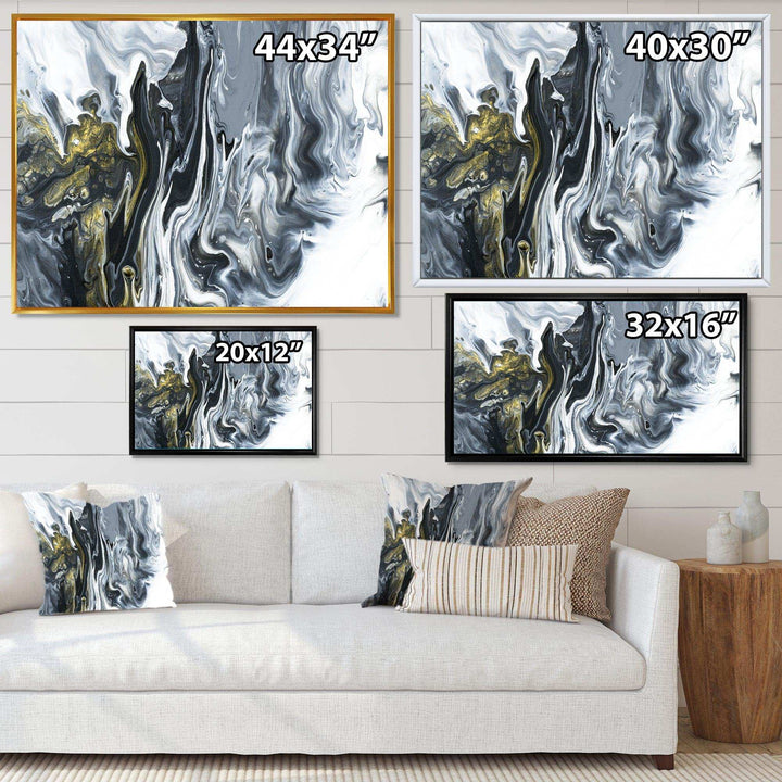 White, grey and White Hand Painted Marble Acrylic - Mid-Century Modern Bedroom Wall Art