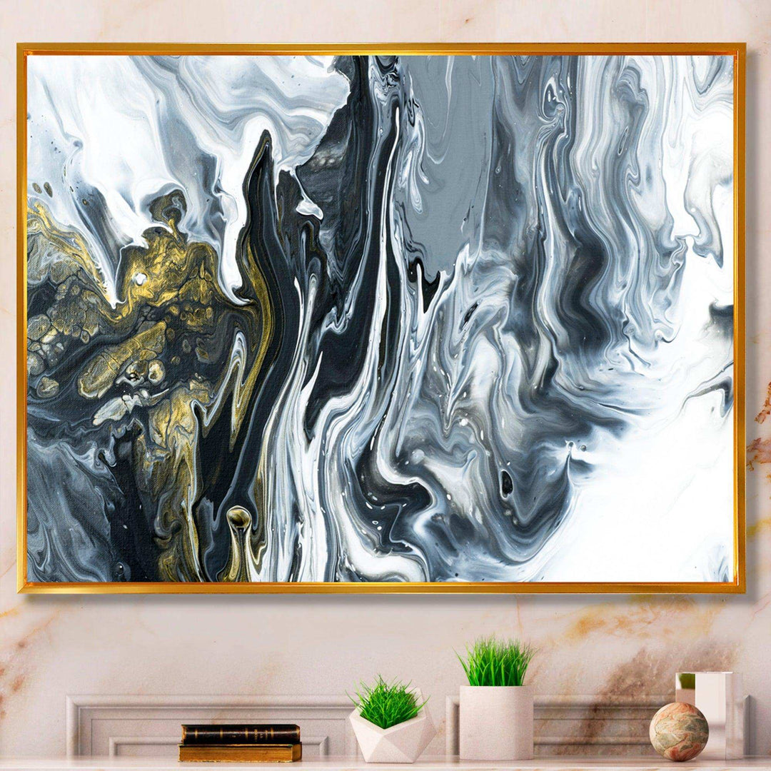 White, grey and White Hand Painted Marble Acrylic - Mid-Century Modern Bedroom Wall Art