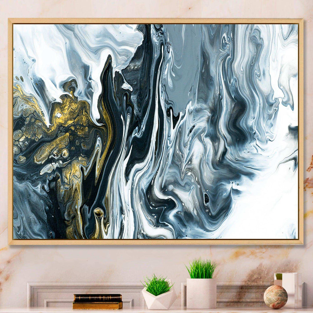White, grey and White Hand Painted Marble Acrylic - Mid-Century Modern Bedroom Wall Art