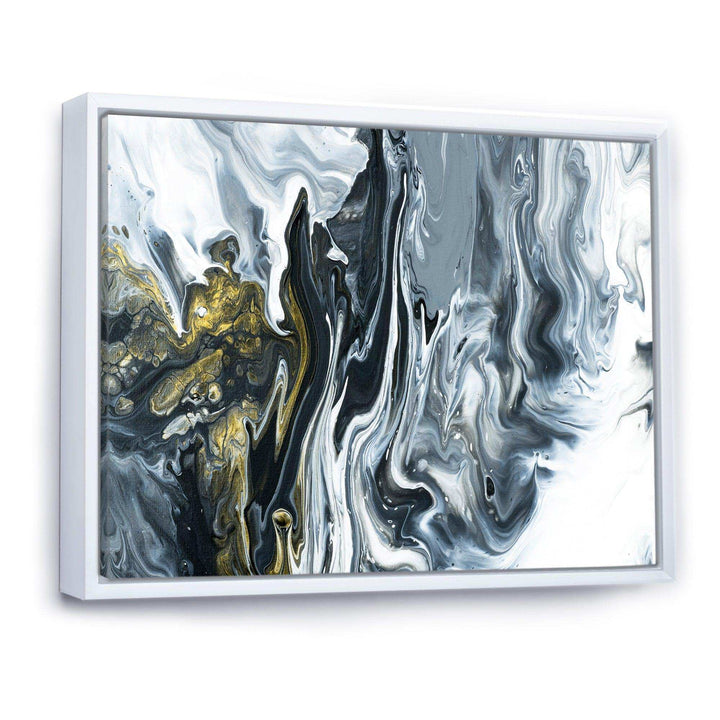 White, grey and White Hand Painted Marble Acrylic - Mid-Century Modern Bedroom Wall Art