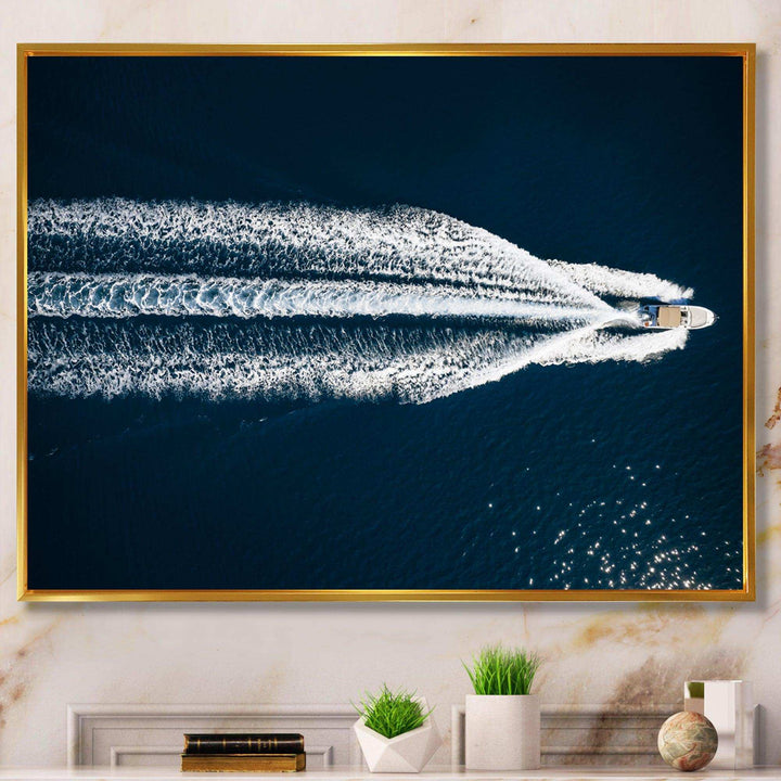Aerial View Of Speed Boat In Mediterranean Sea