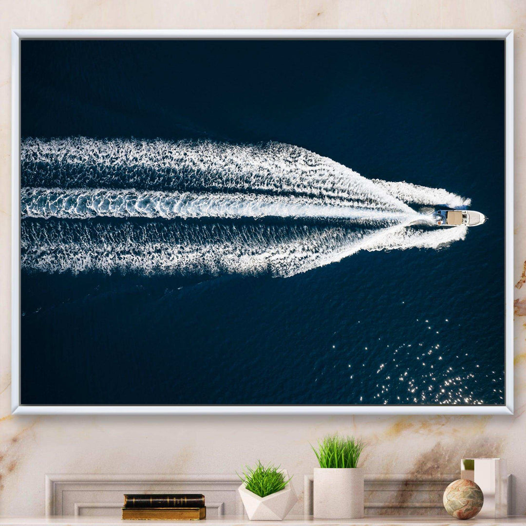 Aerial View Of Speed Boat In Mediterranean Sea