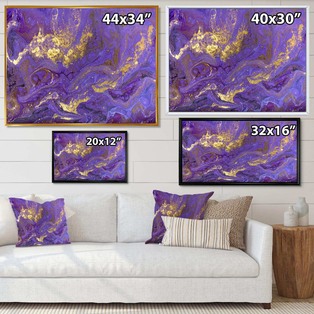 Gold And Purple Marbled Rippled Texture I - Modern Bedroom Wall Art