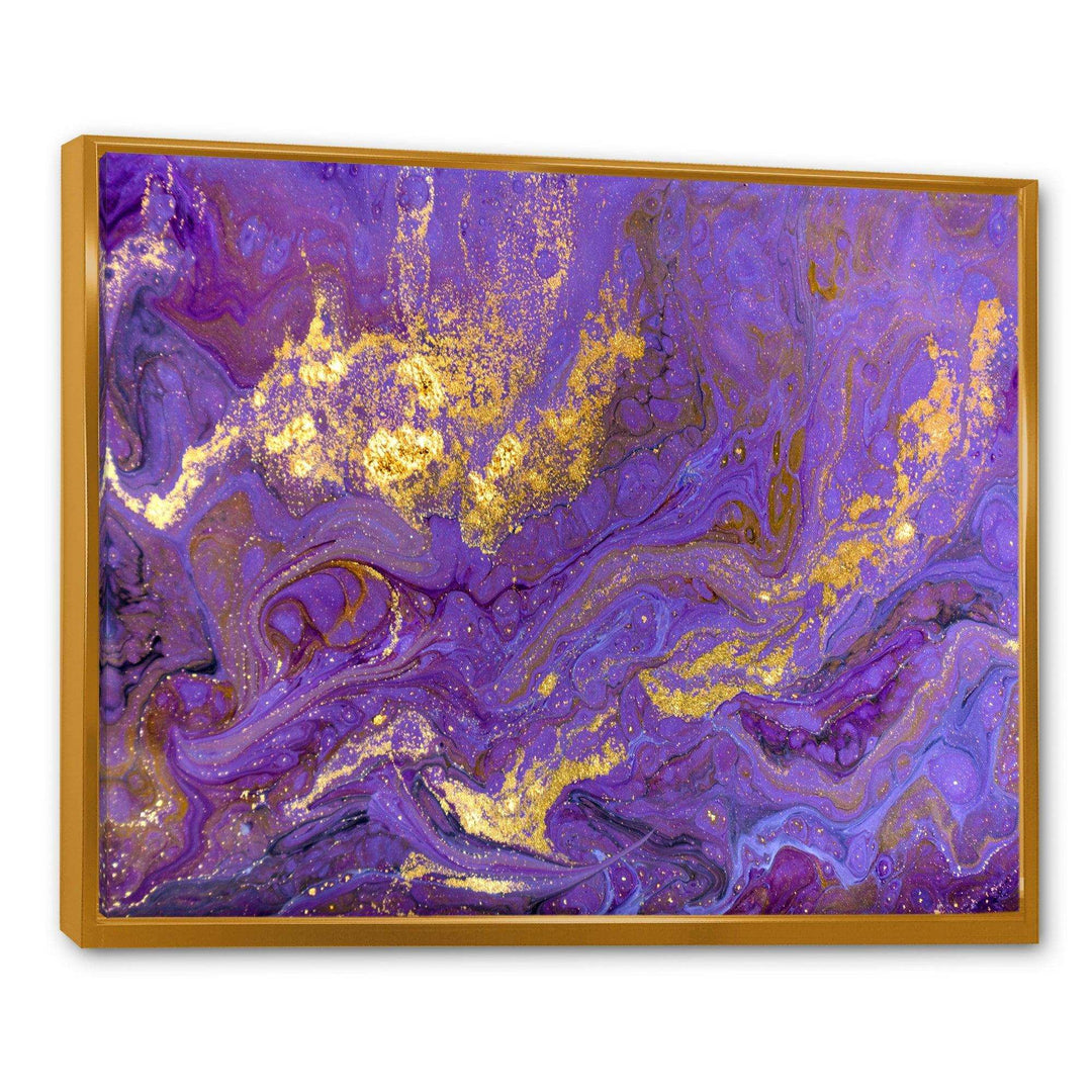 Gold And Purple Marbled Rippled Texture I - Modern Bedroom Wall Art