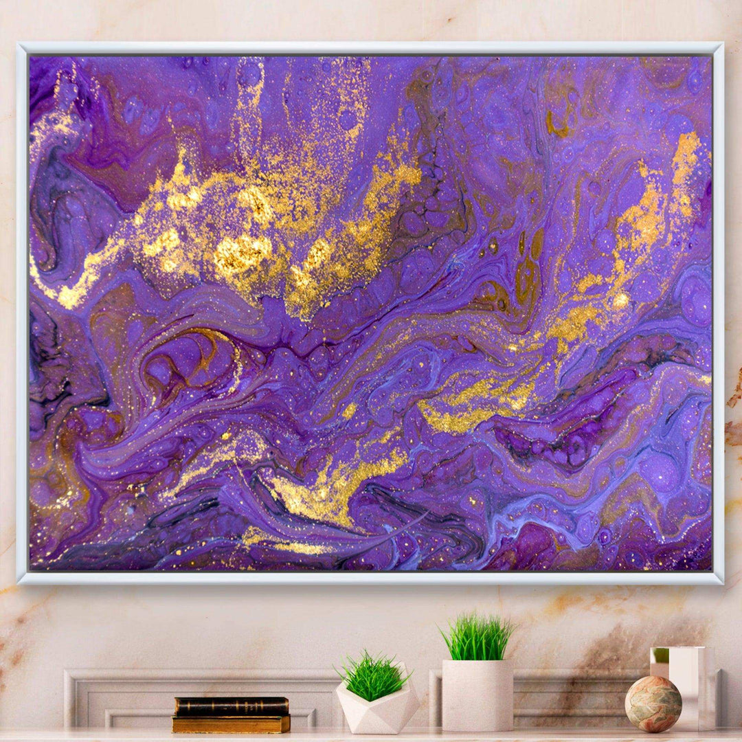 Gold And Purple Marbled Rippled Texture I - Modern Bedroom Wall Art