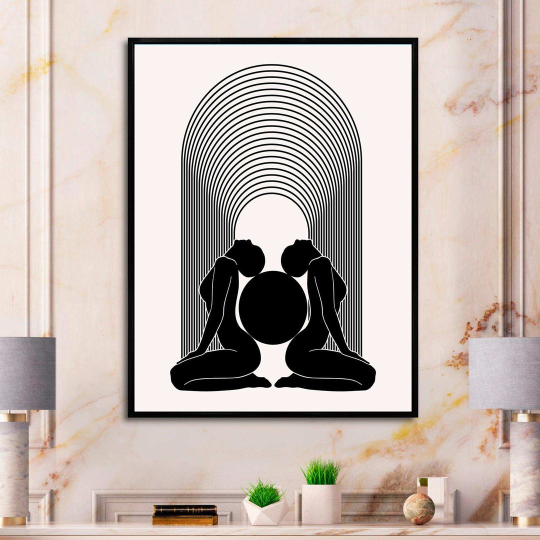 Empowered Cosmic Women Geometric Goddess Series Black And White I - Modern Canvas Wall Art