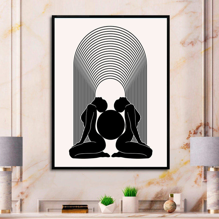 Empowered Cosmic Women Geometric Goddess Series Black And White I - Modern Canvas Wall Art