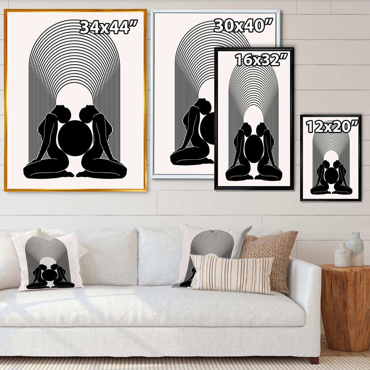 Empowered Cosmic Women Geometric Goddess Series Black And White I - Modern Canvas Wall Art