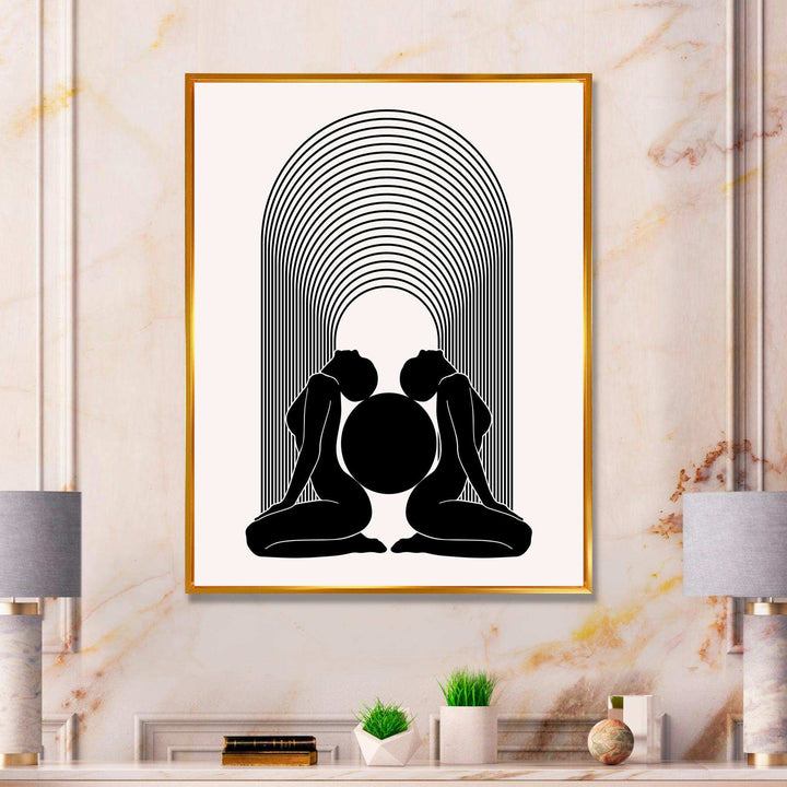 Empowered Cosmic Women Geometric Goddess Series Black And White I - Modern Canvas Wall Art